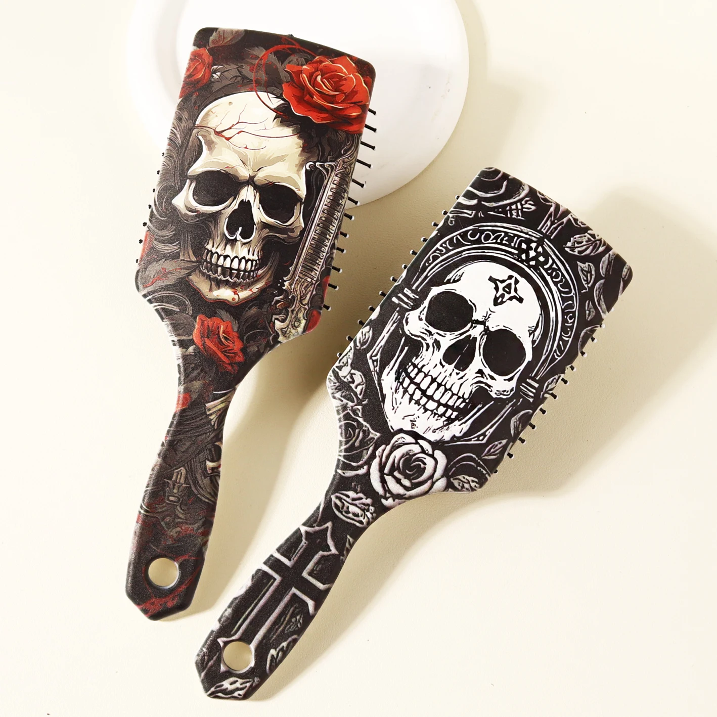 1 Piece Skeleton and Flower Patterned Air Cushion Comb - Massage Exfoliating Comb, ABS Plastic Handle, Special for Real Hair Wig