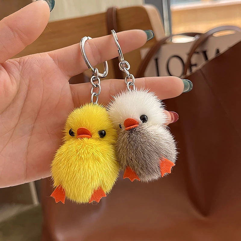 1PCS Unique Funny Plush Toy Duck Keychain With Helmet Key Ring Creative Colorful Animal For Women Gift Women Bag Car Keychain