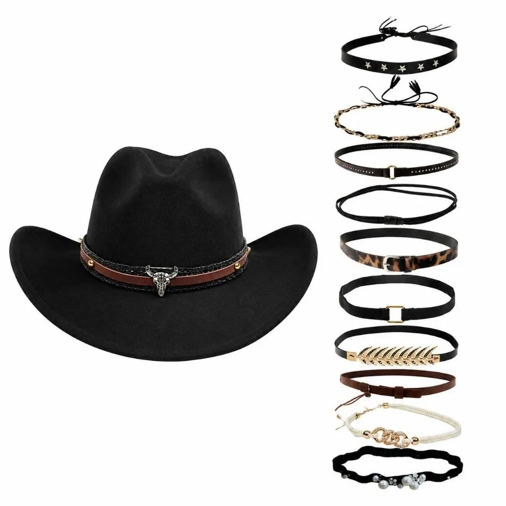 PU Leather Hat Band Decorative Buckle Multi Style Hat Replacement Band Vintage Adjustable Western Hat Belt For Cowboy Straw Hat