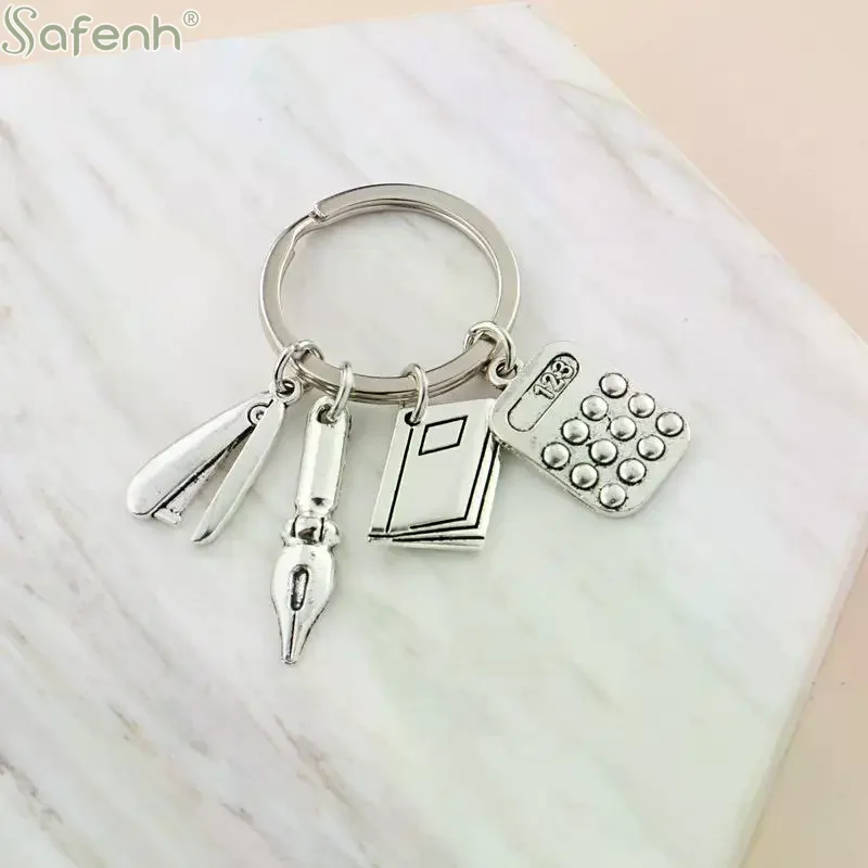 1pc Home Silver Color Keychain Building Triangular Ruler Painting Compass For Architects Engineers Drawing Gifts Jewelry