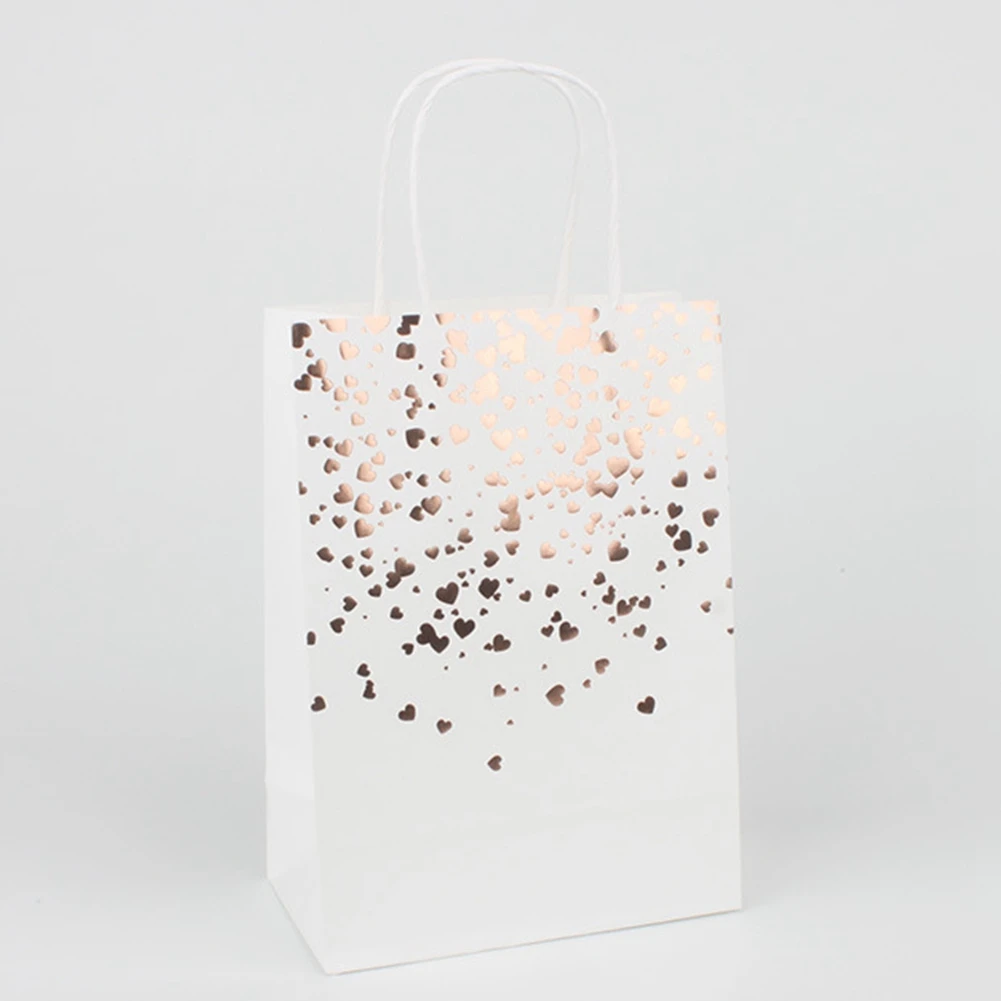 10 ชิ้นถุงกระดาษคราฟท์ Hot Stamping Love ถุงกระดาษคราฟท์วันเกิดถุงกระดาษพร้อมที่จับสําหรับงานปาร์ตี้ช้อปปิ้ง