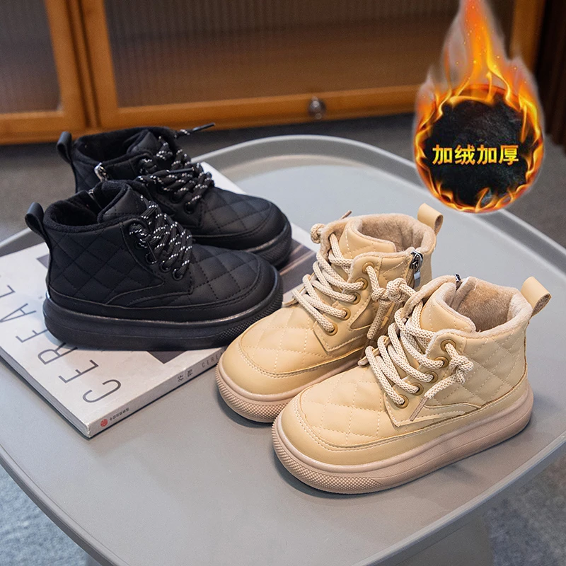 

2024, осенне-зимняя детская обувь, теплые плюшевые ботинки для мальчиков и девочек, модная детская повседневная обувь Clith, ботинки для мальчиков и девочек для детей