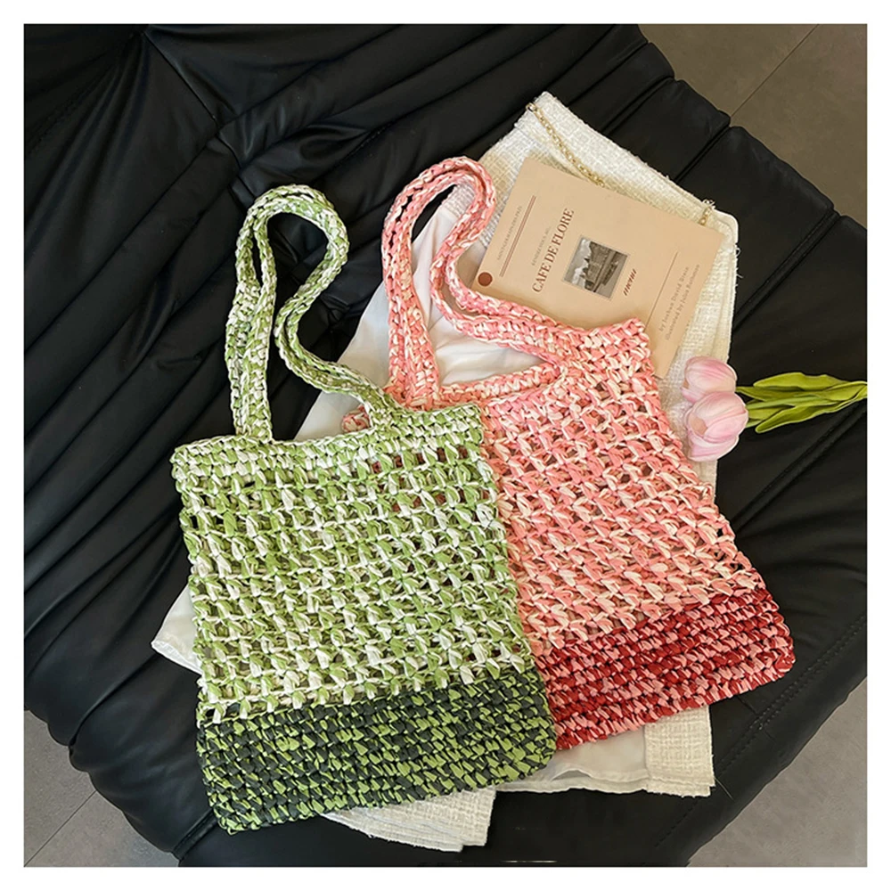 

2025 New Summer Simple Women's Shoulder Bag Hollow Hook Weaving Handbag Female Beach Vacation Handbag Stylish Casual Tote