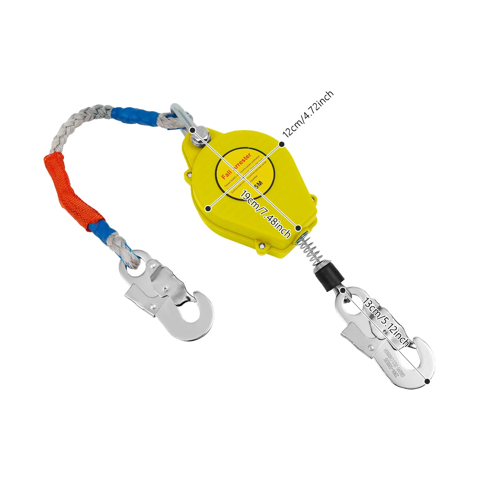 (5m, Yellow) Fall Arrest Protection Device, Self-Retractable Falling Arrester Protector, Fall Protection Gear, Max Load 330 lbs