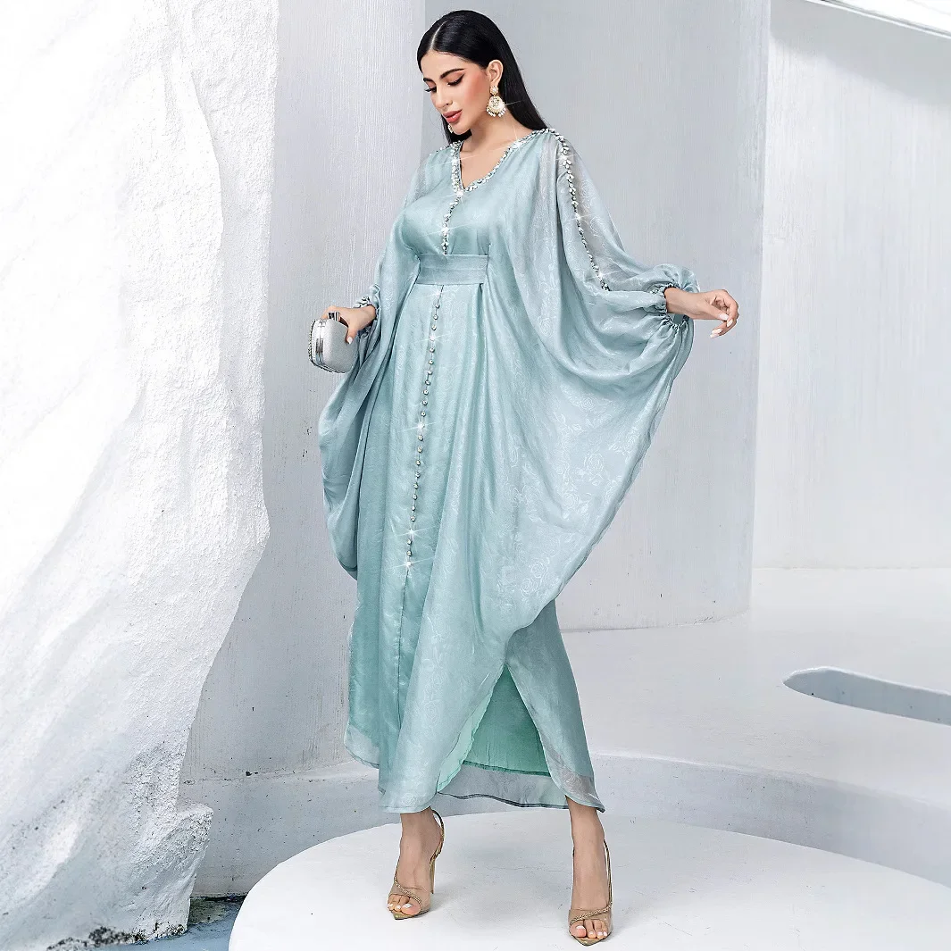Luxo dubai abaya diamantes kaftan feminino vestido muçulmano batwing manga caftan marocain femme robe eid ramadan islam roupas vestido