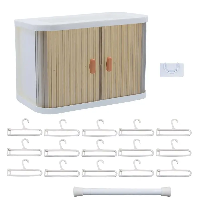 A71Z Foldable Wardrobe Closet Storage Box For Labubu Clothes With 15 Hangers & Rod - Stackable Organizer Cabinet