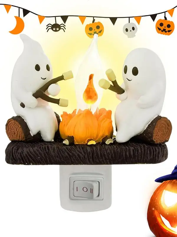 Halloween Ghost Campfire Flickering Night Light  host Bonfire Night Lights in Plug Wall Pumpkin LED Lamp gifts for Family Friend