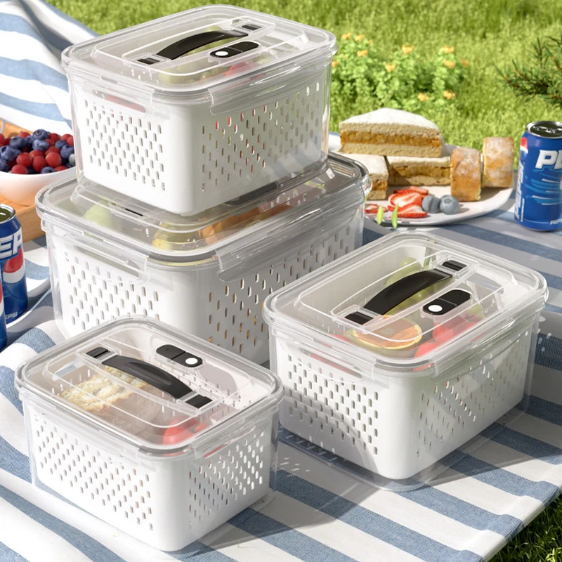 800ML-6200ML Outdoor Portable Picnic Box Leak-Proof Fresh Keeping Drainable Fruit and Vegetable Storage with Sealed Containers