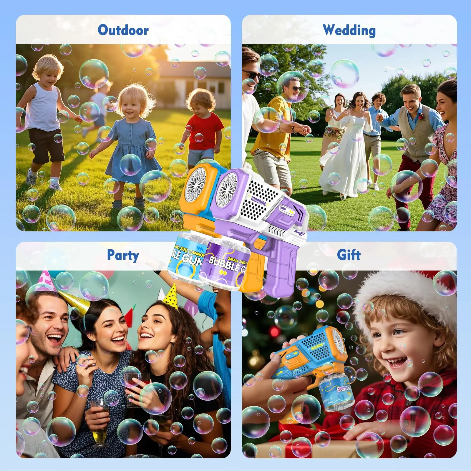 Bubble Gun with Lights, Bubble Machine with Bubble Solution,Bubble Guns for Wedding, Birthday, Parties, Outdoor Toy Gift