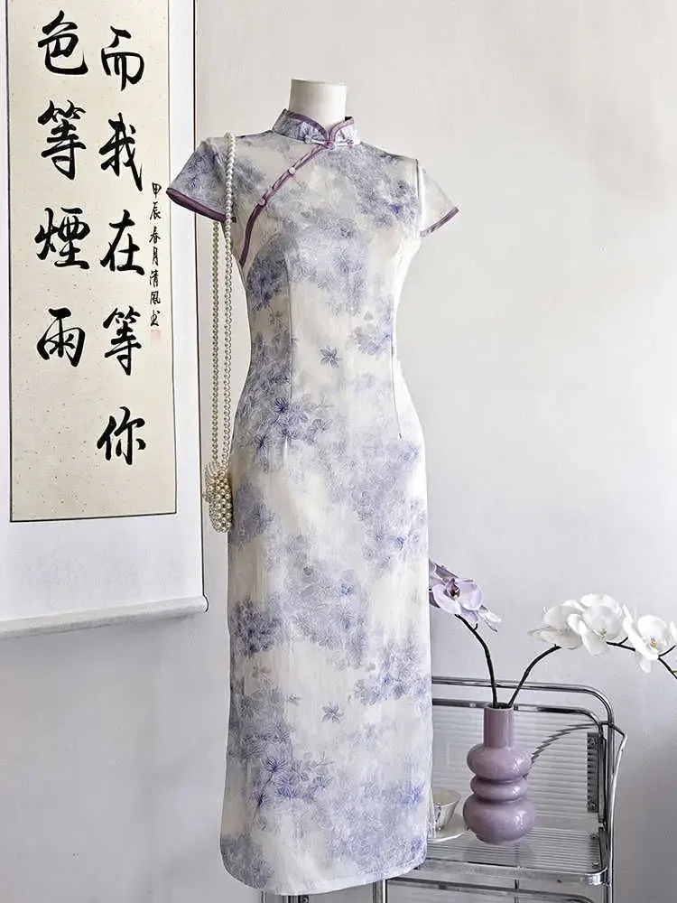 

Cheongsam 2025 жаккардовое летнее платье для молодых девушек, элегантное улучшенное женское летнее свежее платье Ципао в стиле ретро