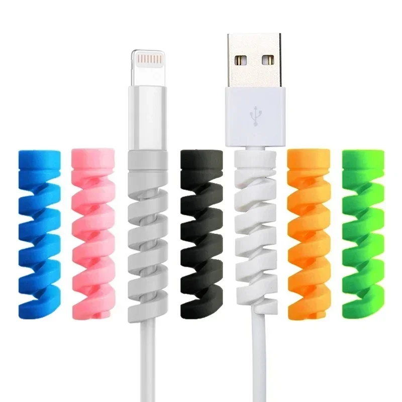 21/1 PCS Cable Protectors Charger End Cord Savers Spiral USB Wire Cord Organizer for IPhone IPad Mouse Keyboard Cable Winder