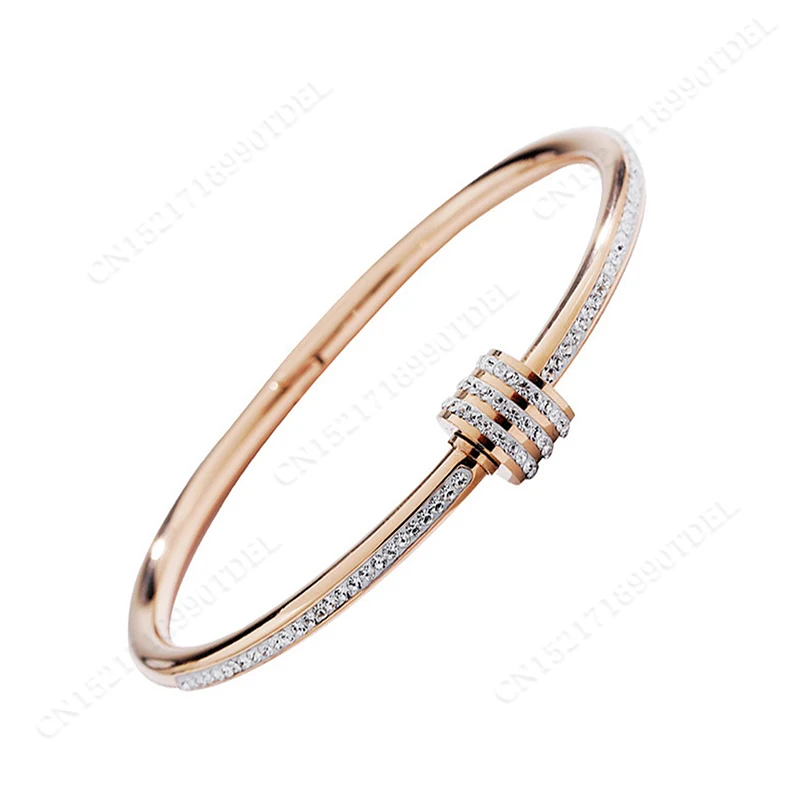 High-end Golden Titanium Steel Non-Fade Bracelet Female Plain Ring Zircon Bracelet Light Luxury Niche Bracelet