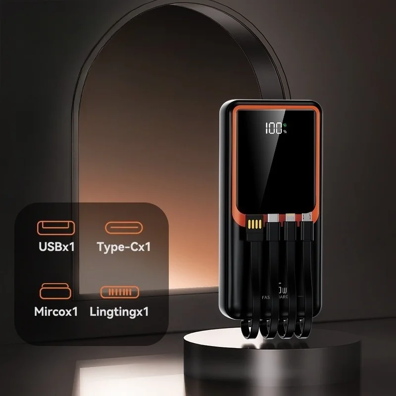 10000 мАч, 22,5 Вт, сверхбыстрая зарядка, внешний аккумулятор со встроенными кабелями — портативное зарядное устройство для IPhone, двойной выход