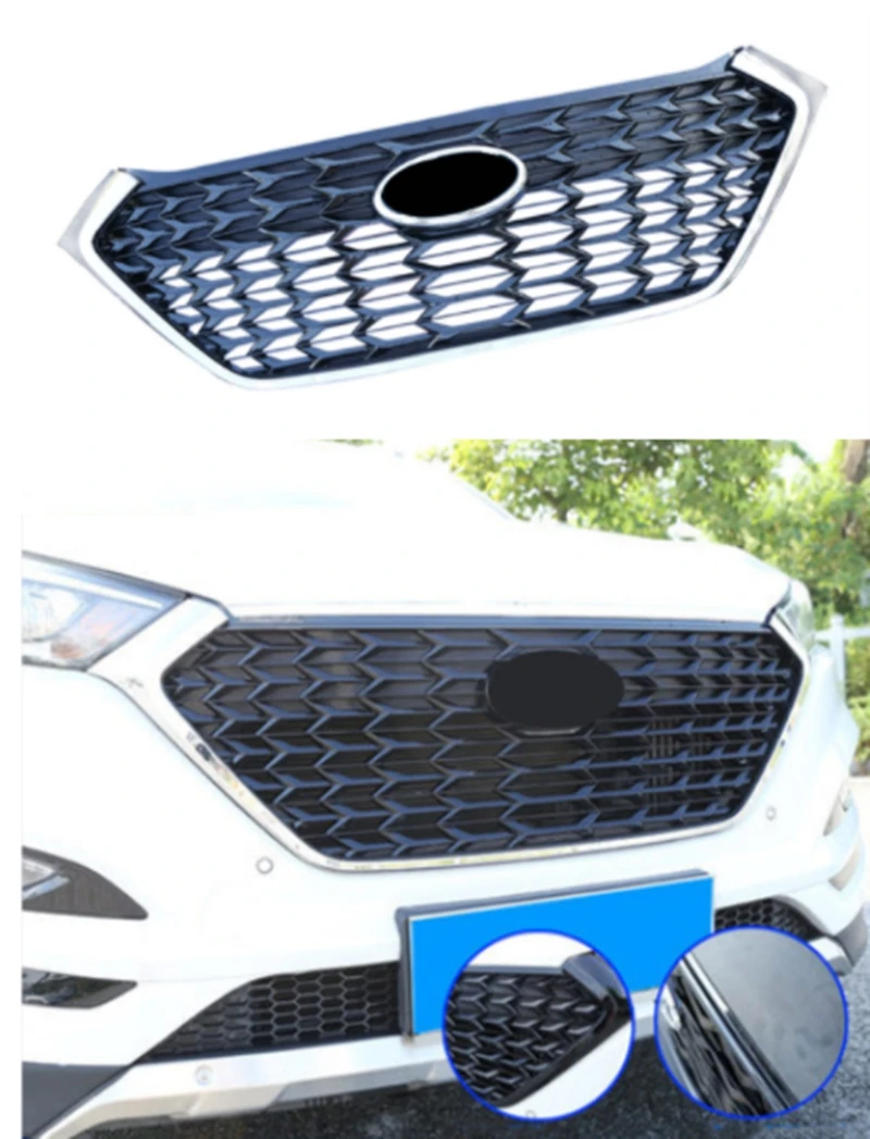 For Hyundai Tucson 2015-2018 racing grille grill front mask covered grill black silver car styling