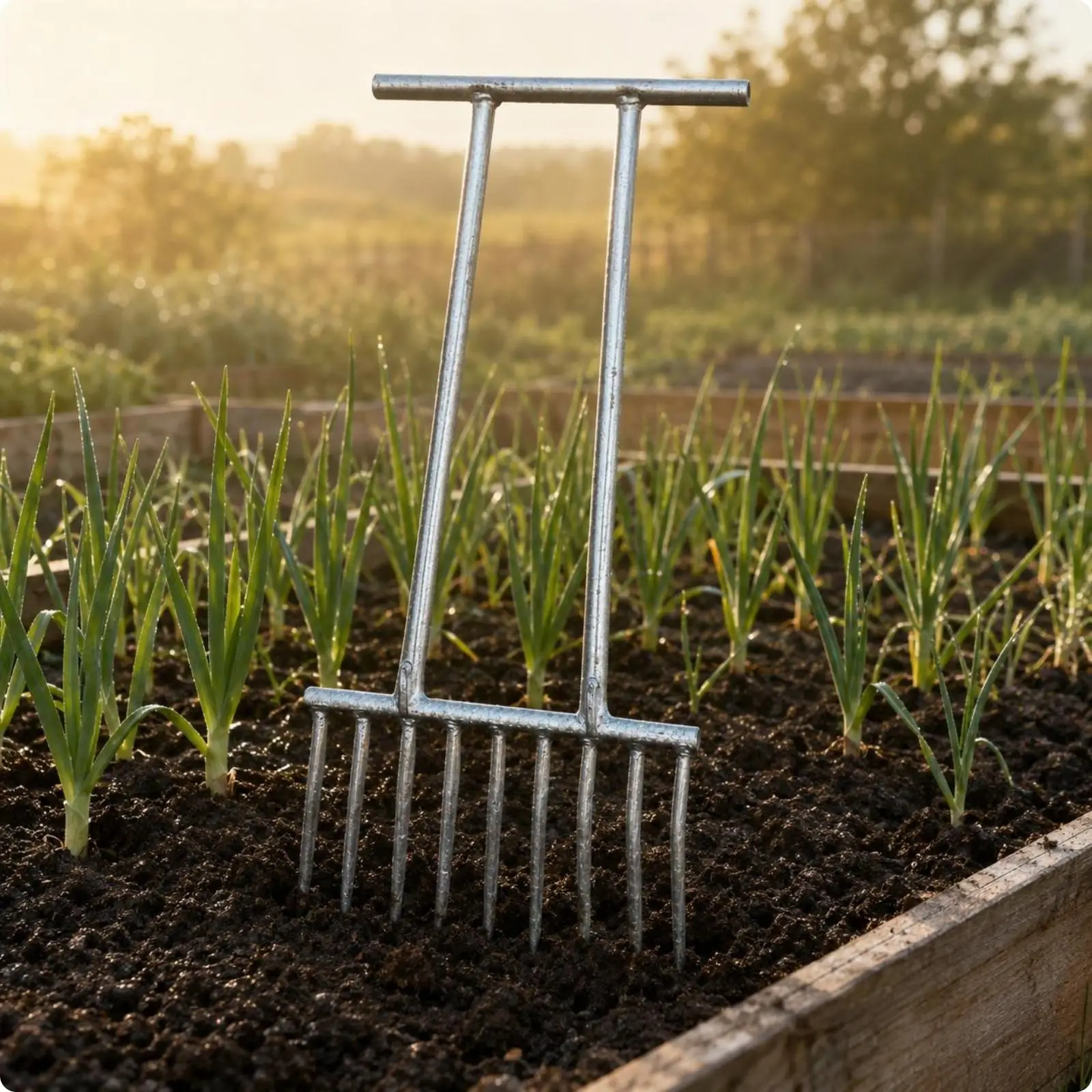 Garlic Digging Fork Pointed Tines Steel Digging Fork Wide Frame