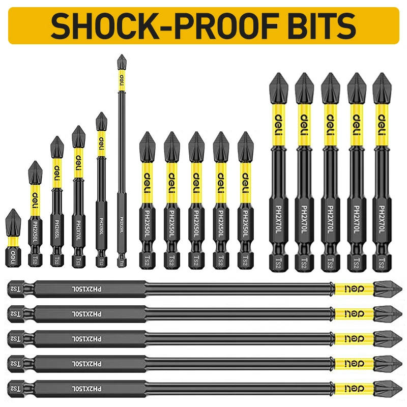 Deli 5/6 sztuk antypoślizgowy PH2 magnetyczna głowica wsadowa wodoodporny wpływ mocny krzyż wysoka twardość 25/50/65/70/90/150mm śrubokręt