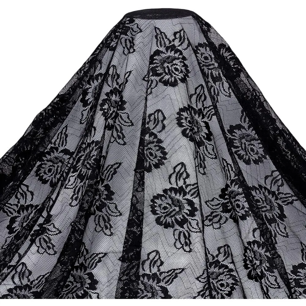 

3 Yards Black Nylon Lace Fabric Flower Pattern Lace Trim 68 Inches Wide Floral Pattern Ribbon French Sewing Fabrics for DIY