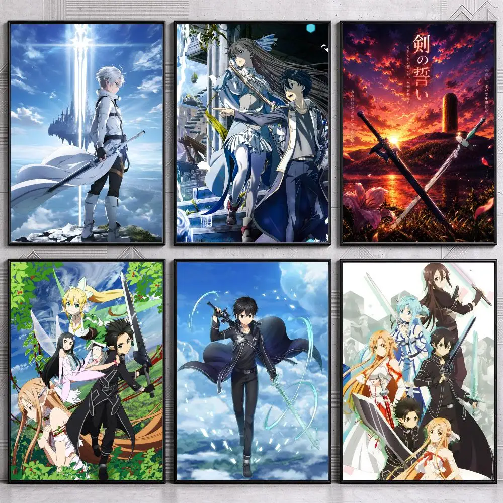 Impresión de arte animado moderno, icónica y clásica, con motivos de la serie Sword Art Online. Póster moderno para decorar paredes, ideal para dormitorios y salas de estar. Impresión sin marco.