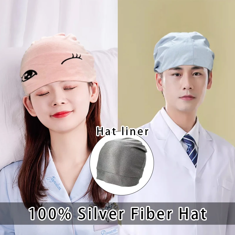 M/L Silver Fiber Anti Radiation Cap Work Computers Electromagnetic Wave Rfid Shielding EMF Protection Hat Liner Beanies Unisex