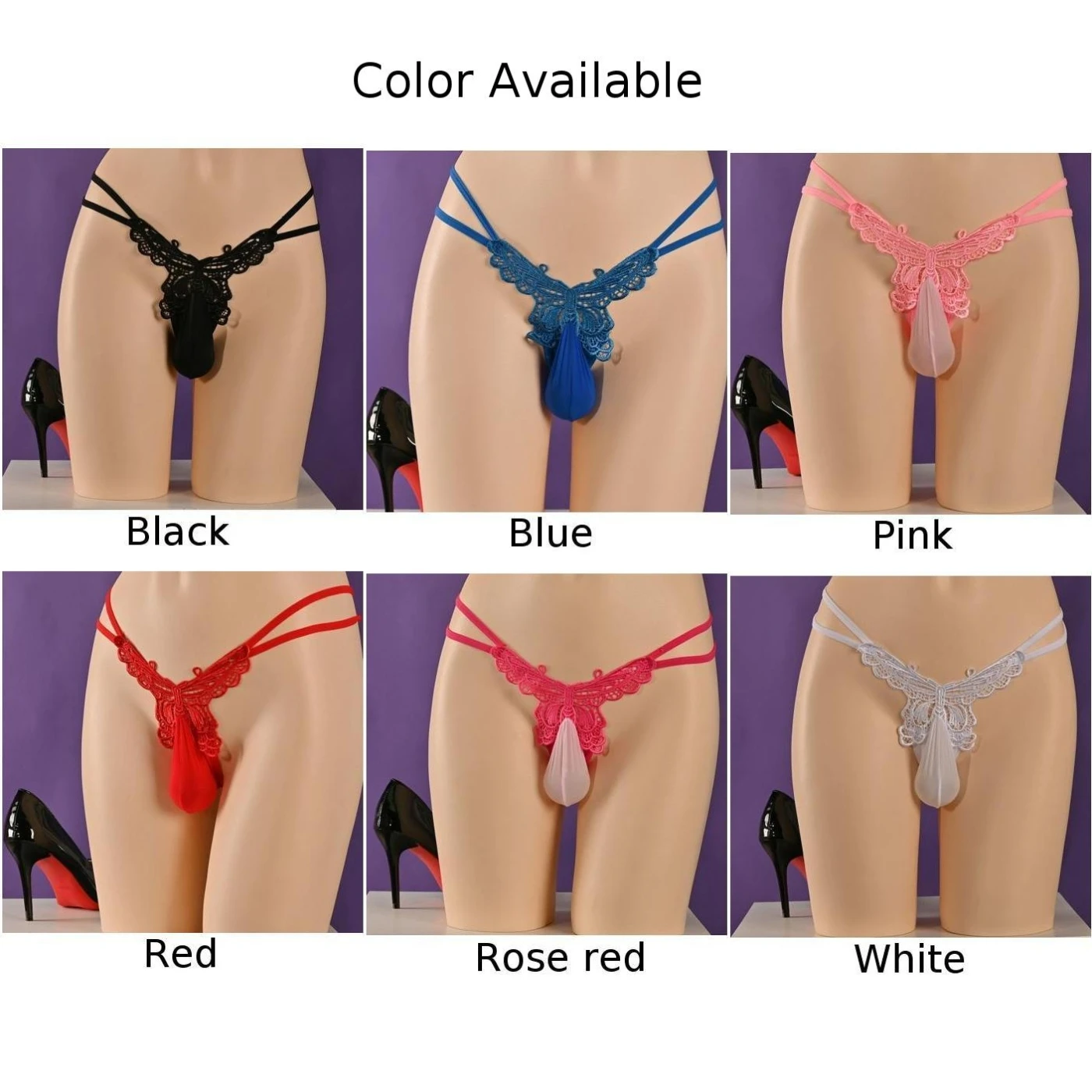 Men Lingerie Sexy G-String Middle Waist Pouch Panties Lace Briefs Underwear Butterfly Embroidery Japanese Temptation Thong