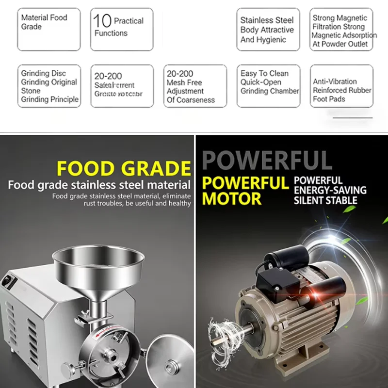 Whole Grains Grinder Grinding Machine Bean Grinder Mill Electric Grain Grinder Mill Powder Machine 110V 220V