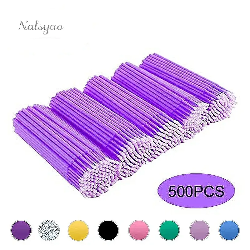 Nalsyao 500pcs Eyelash Extension Cleaning Swabs Lash Lift Glue Remover Applicators Microblade Makeup Micro Brushes