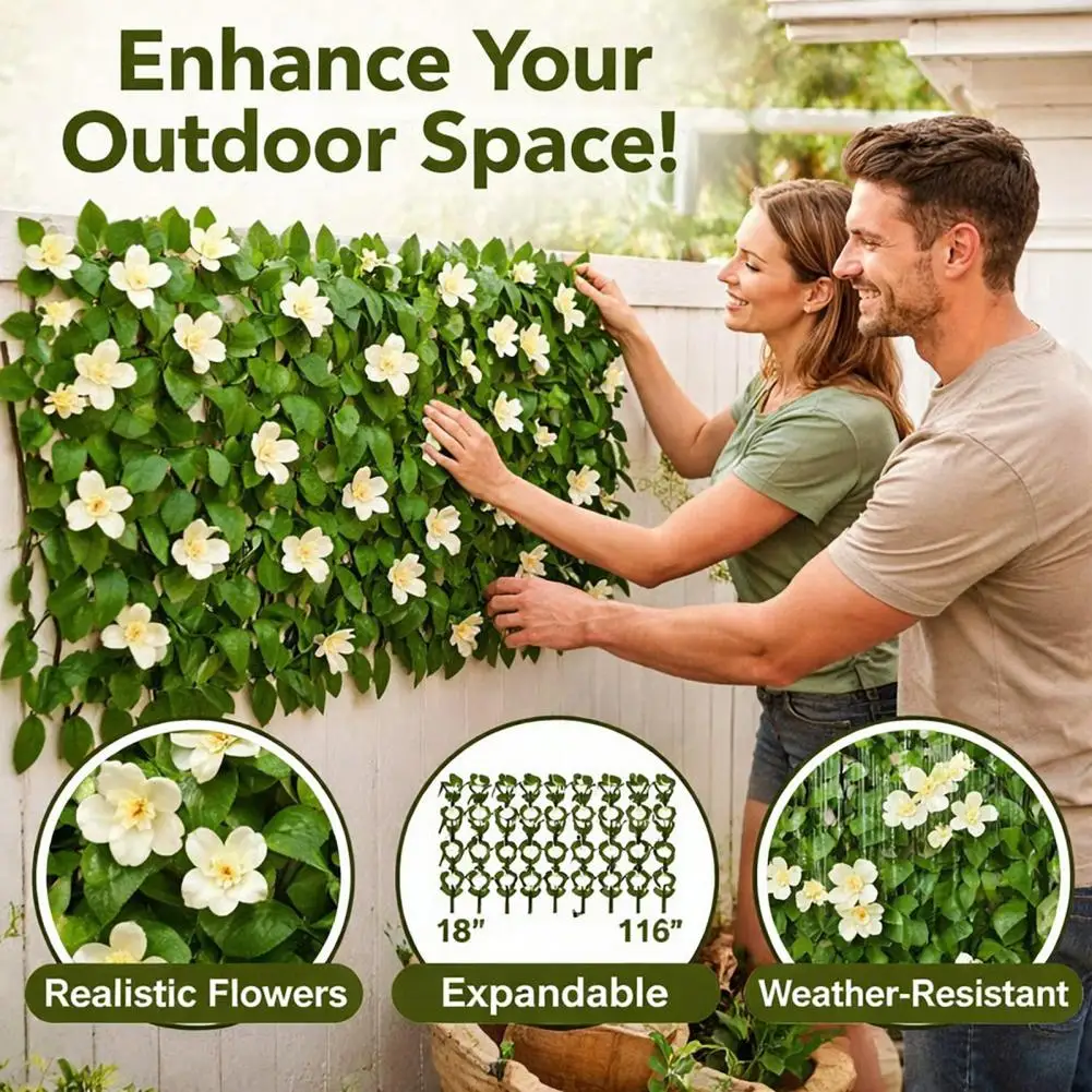 Expandable Artificial Fence Privacy Screen Fence Expandable Artificial Flower Privacy Fence Panel Uv Resistant Fake Ivy Screen