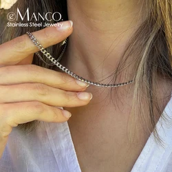 eManco Silver color Men's Cuban Link Chain Necklace Stainless Steel Women Trendy Punk Jewelry 2MM/3MM/4MM/6MM/8MM