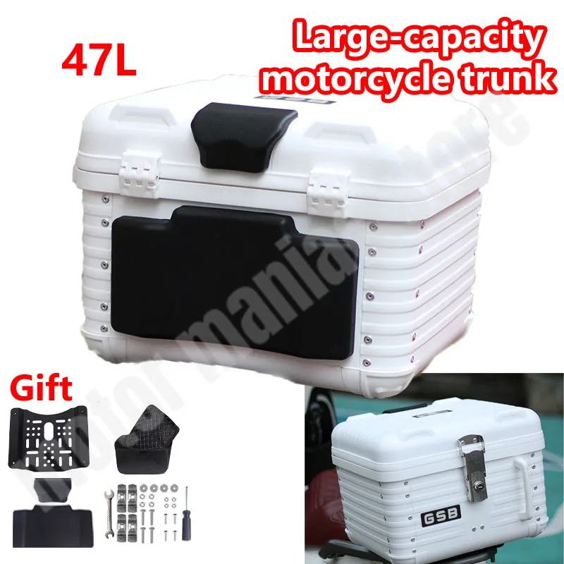 

47L Motorcycle Trunk Aluminum Alloy Trunk Scooter Electric Vehicle Universal Round Corner Trunk Toolbox Waterproof Tail Box