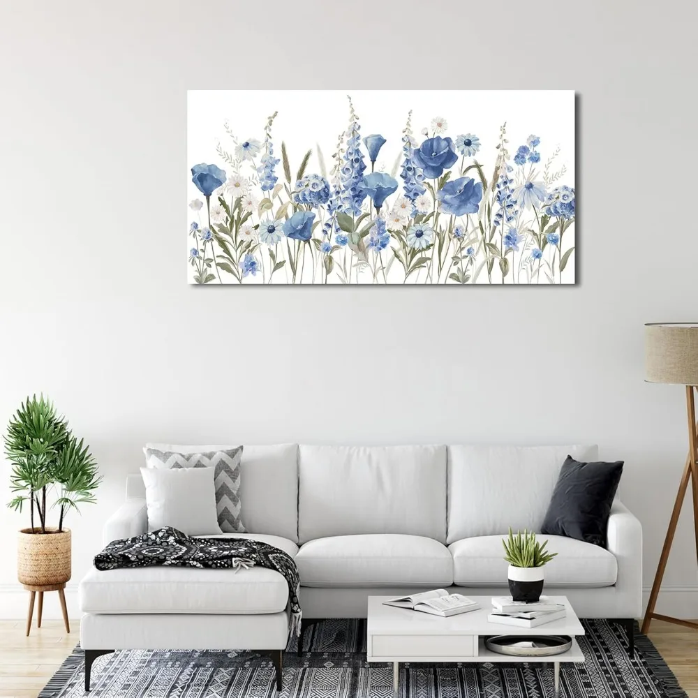 

Elegant Flowers Wall Art - Blue White Botanical Pictures Wall Decor Floral Blossom Canvas Painting Print Artwork Wall Decoration