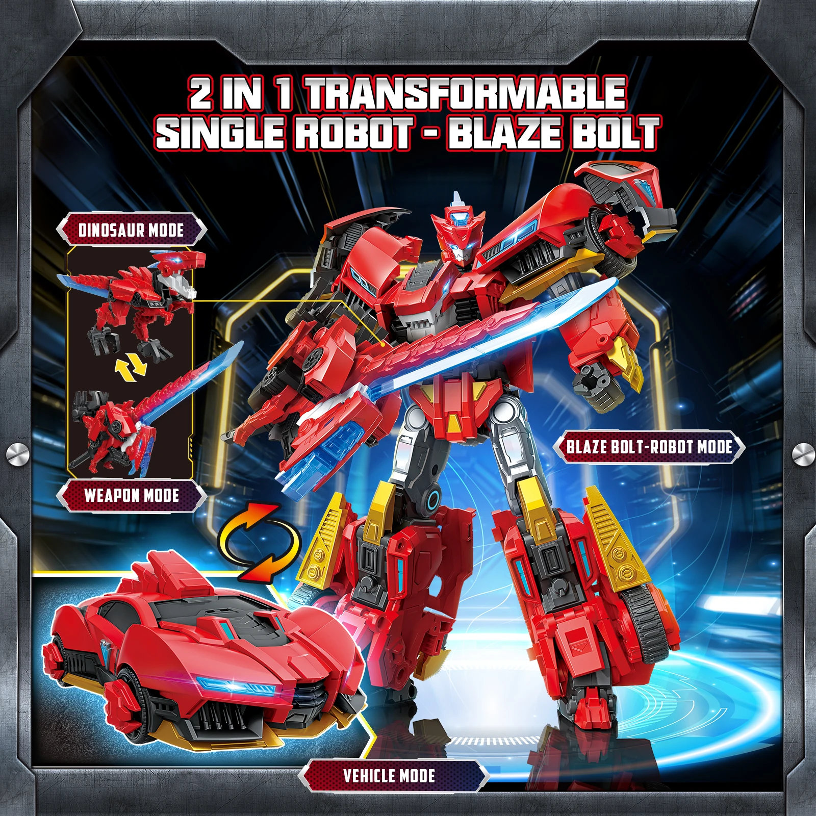 Quantum Heroes Dinoster Lucio 3-in-1 Transformable Robot Toy, Robot Vehicle and Dino Accessory, Action Figure for Kids 5+