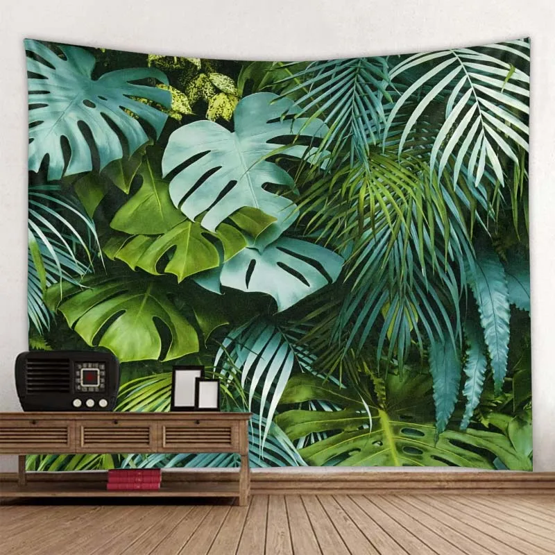 Botanical Palm Leaf Print Tapestry Wall Hanging Boho Tropical Landscape Wall Decor Hippie Hanging Blanket Psychedelic Home Decor