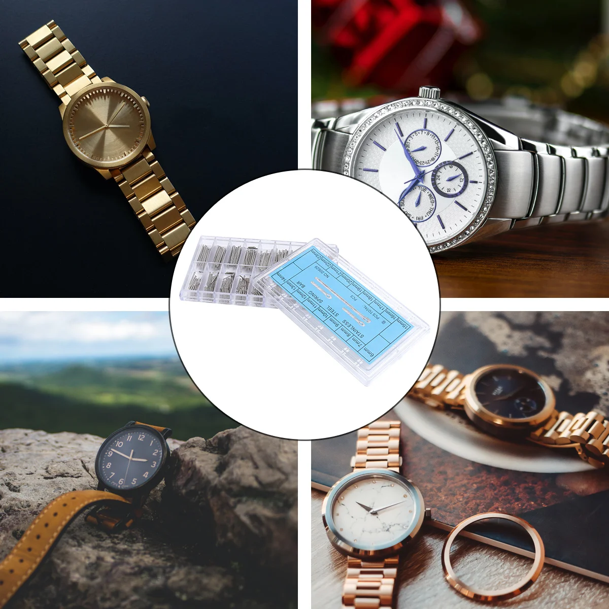 

360Pcs Stainless Steel Watch Spring Bars with Double Shoulders 18 Different Sizes 6Mm-23Mm Repair Link Cotter Tool Kit