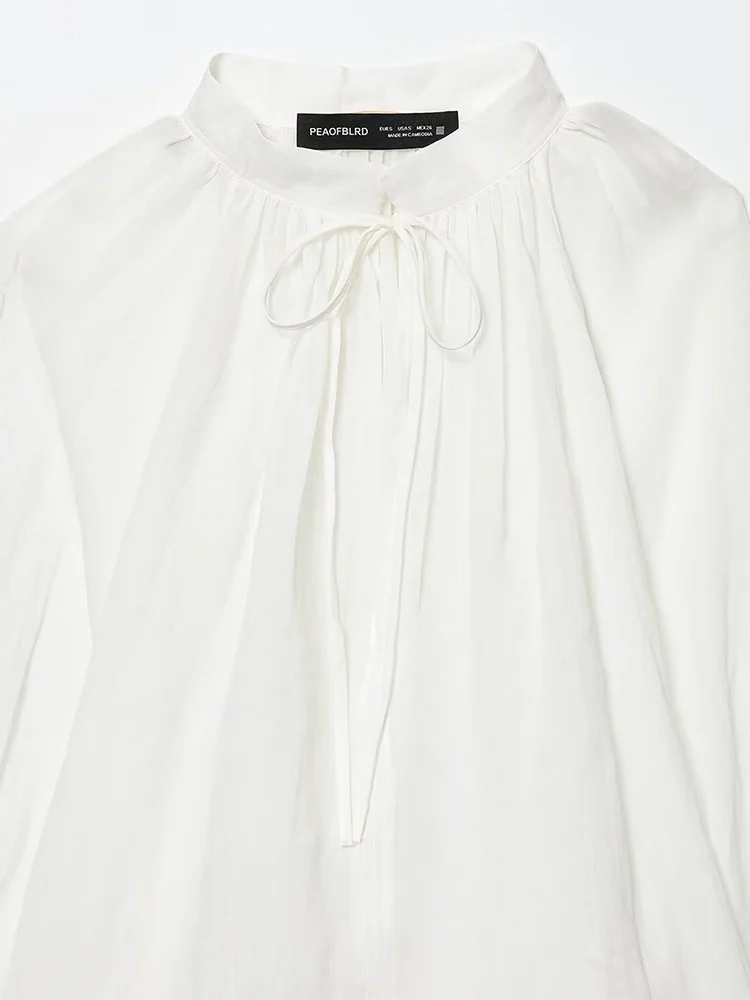 Europese en Amerikaanse stijl herfst nieuwe dameskleding 2025, modieus topshirt met opstaande kraag en lantaarn met lange mouwen