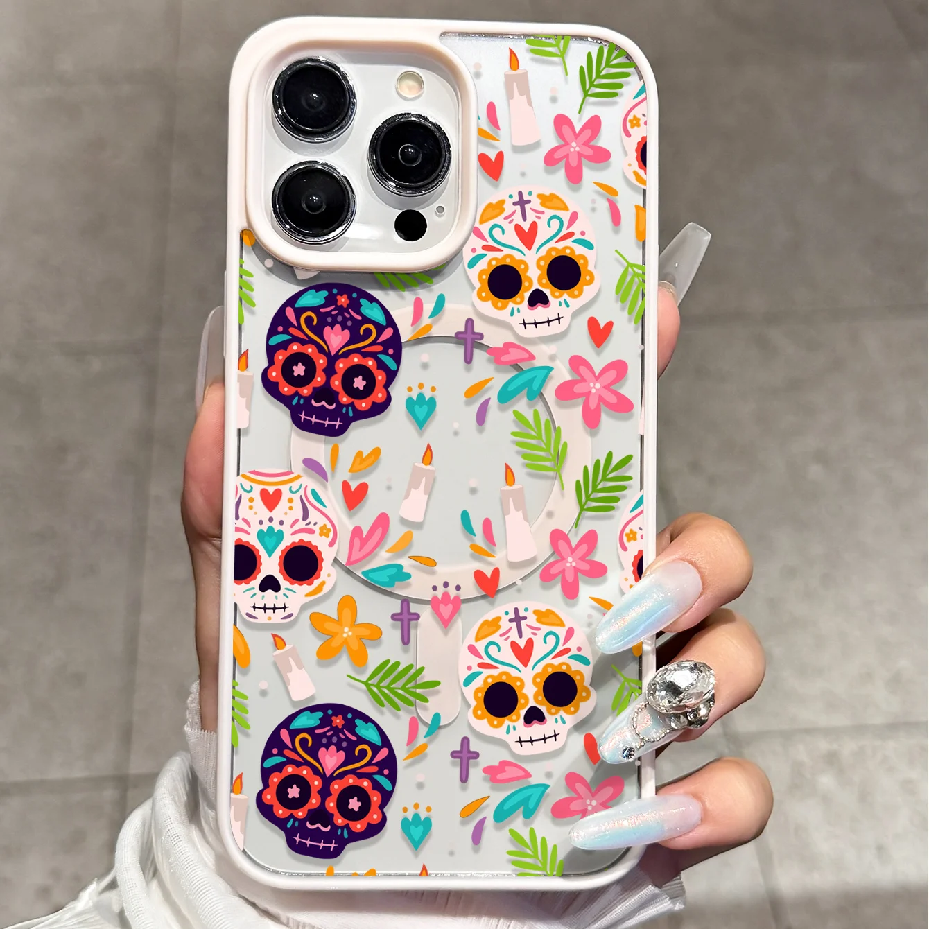 เคสโทรศัพท์ลายหัวกะโหลกสีสันสด - Clear Magsafe Case บทวิจารณ์และราคา