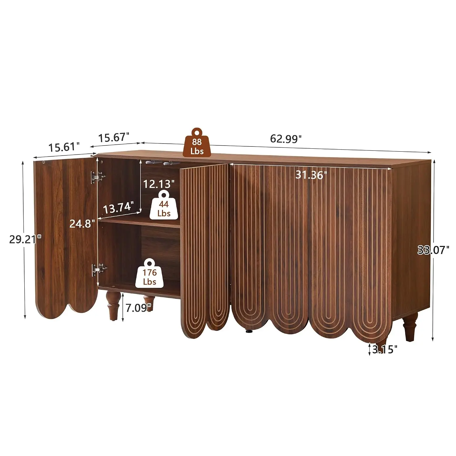 4-Door Sideboard Set Of 2 With Adjustable Shelves, Push-to-Open, Wood Legs Storage Cabinet For Coffee Bar TV Console, Customized