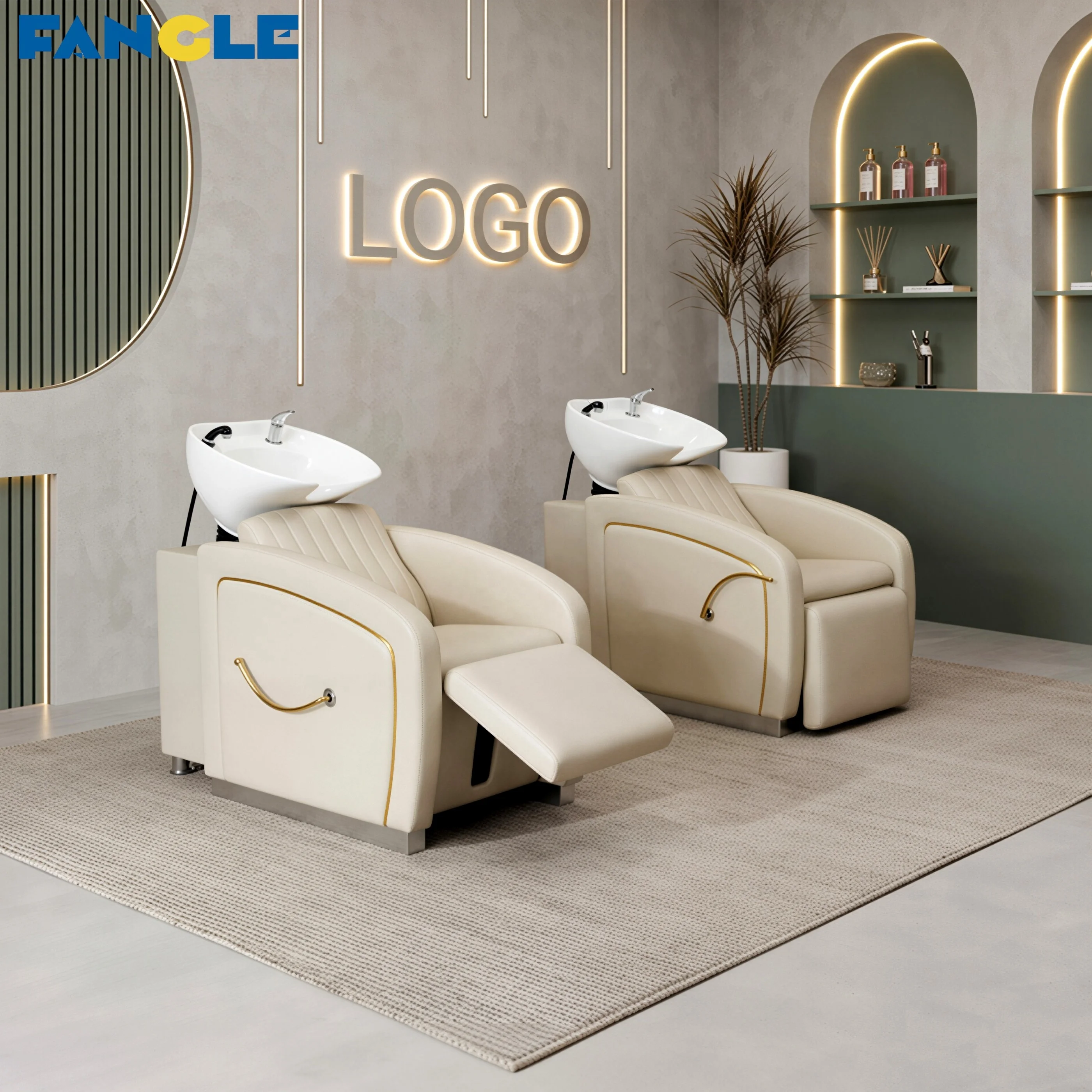 Luxury High Quality Shampoo Chair Stainless Steel Shampoo Bed Barber Shop Shower Chair Adjustable Leg Support Ceramic Basin