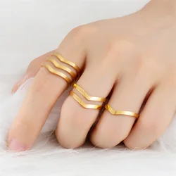 2022 Korean Simple Wave Open Rings for Women Stainless Steel Gold Color Casual Geometric Ring Fashion Minimalist Jewelry Gift