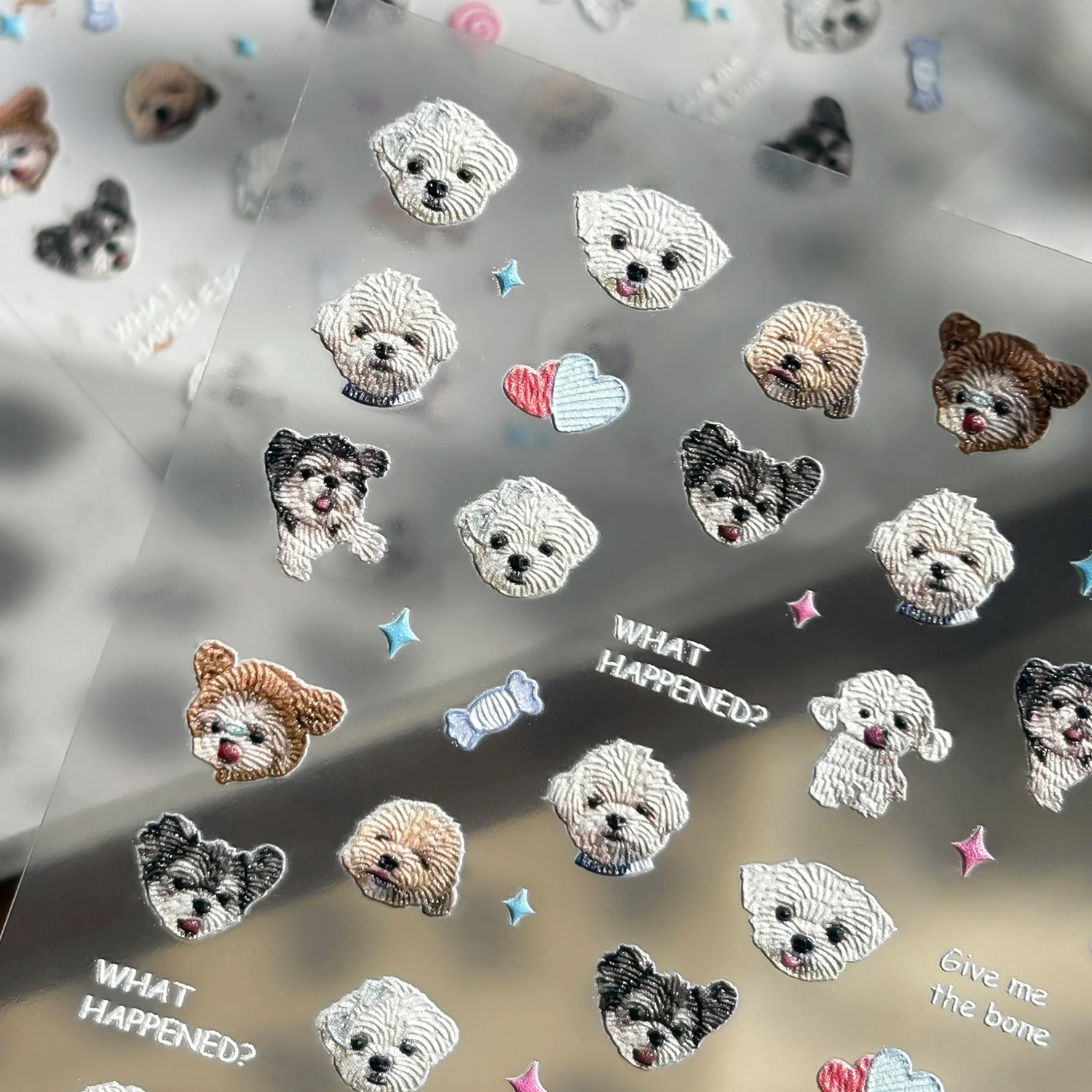 5D Kawaii Puppy Schnauzer Bichon Frise Nail Sticker Lollipop Heart Little Dog Self-adhesive Nail Decals Pet Lovers Manicure Deco 3