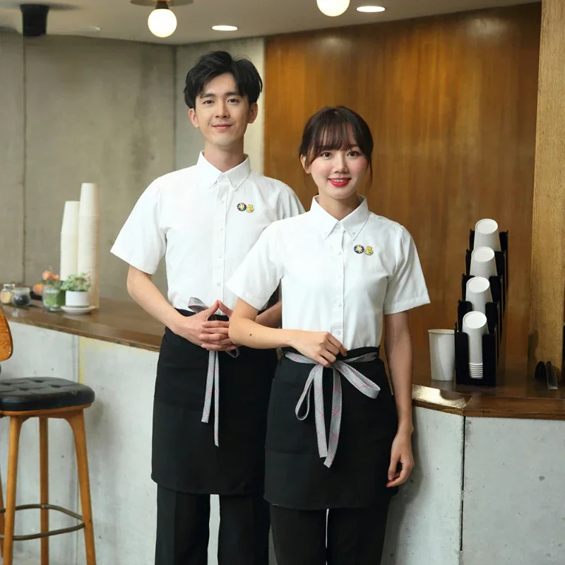 

Hotel Catering Waiter Overalls Short-sleeved Chinese Restaurant Tea House Hot Pot Restaurant Work Wear Baker Jacket Clothes