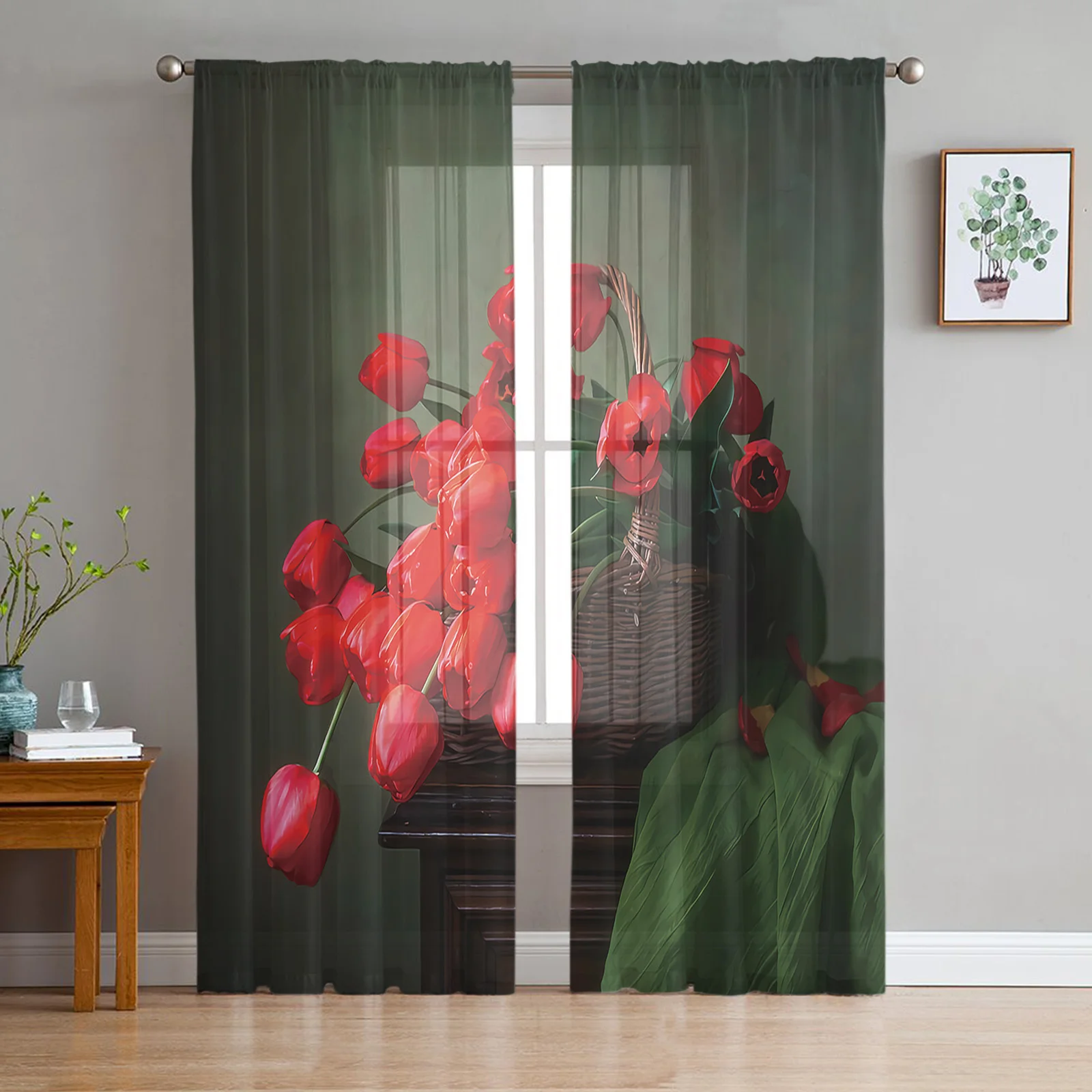 Lily Red Still Life Tulle Curtains Living Room Kitchen Chiffon Curtain Bedroom Balcony Sheer Curtain Fashion Home Decor