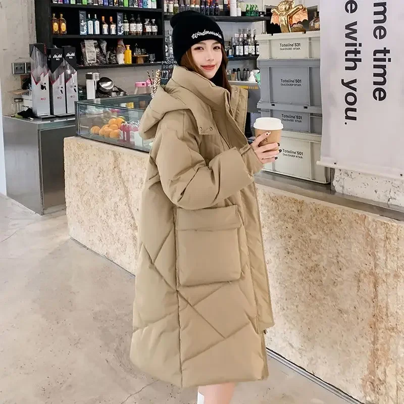Winter New Over The Knee Long Cotton-padded Women's Bread Jacket with Thick Down Padded Jacket