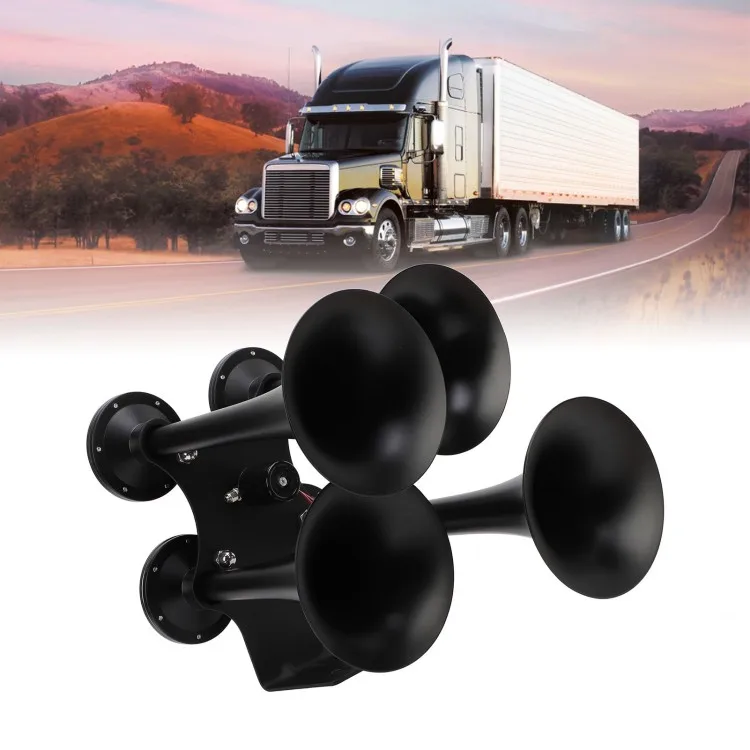 รถไฟฮอร์น Superior Loud Sound Chrome DC 12V 24V 4 ทรัมเป็ต Air Horn Kit สําหรับรถบรรทุกเรือรถบรรทุกเรือยอชท์