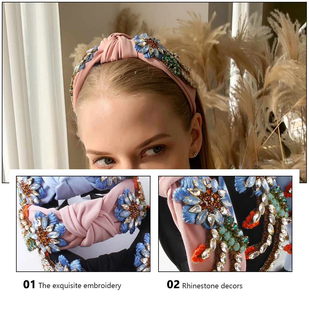 

Retro Style Hair Hoop Embroidered Rhinestone Women Headdress Bridal Hair Accessories Headbands Vintage Hairband For Party