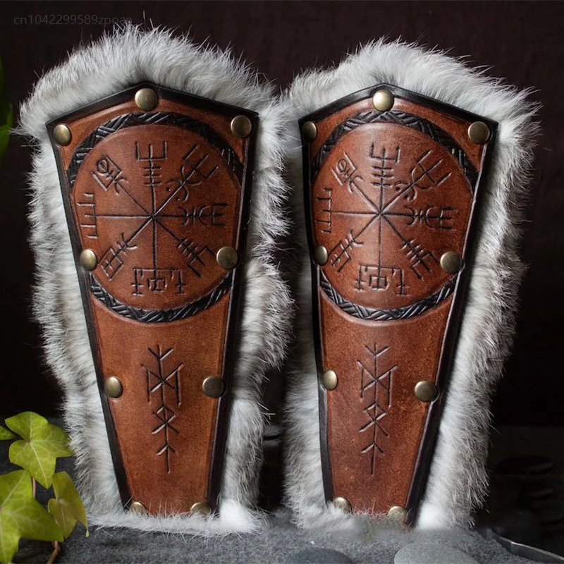 

Medieval Viking-Style Arm Guards PU Leather Wrist Guards Men's Warrior Knight Wristbands Role-Playing Props Stage Costumes