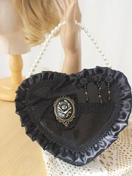 Lolita Lace Pink Ita Bag Women Harajuku Aesthetic Heart Bow Hand Bag Purse Female Japanese Style Sweet Cute Handbag New 2025