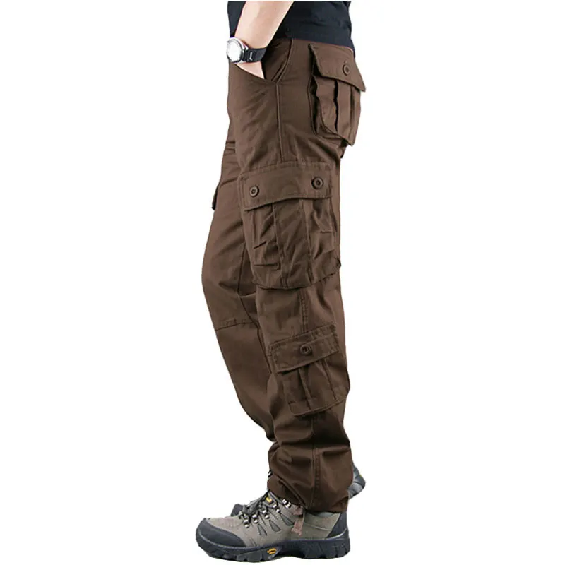 Pantalones militares de algodón para hombre, pantalón táctico informal con múltiples bolsillos, color caqui, para las cuatro estaciones