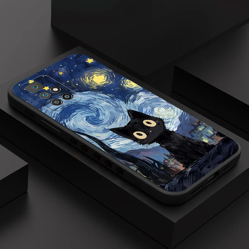 

Starry Cat Phone Case For Xiaomi Redmi 13C 12 12C 10 10C 10A 9 9T 9A 4G 5G Liquid Silicone Cover