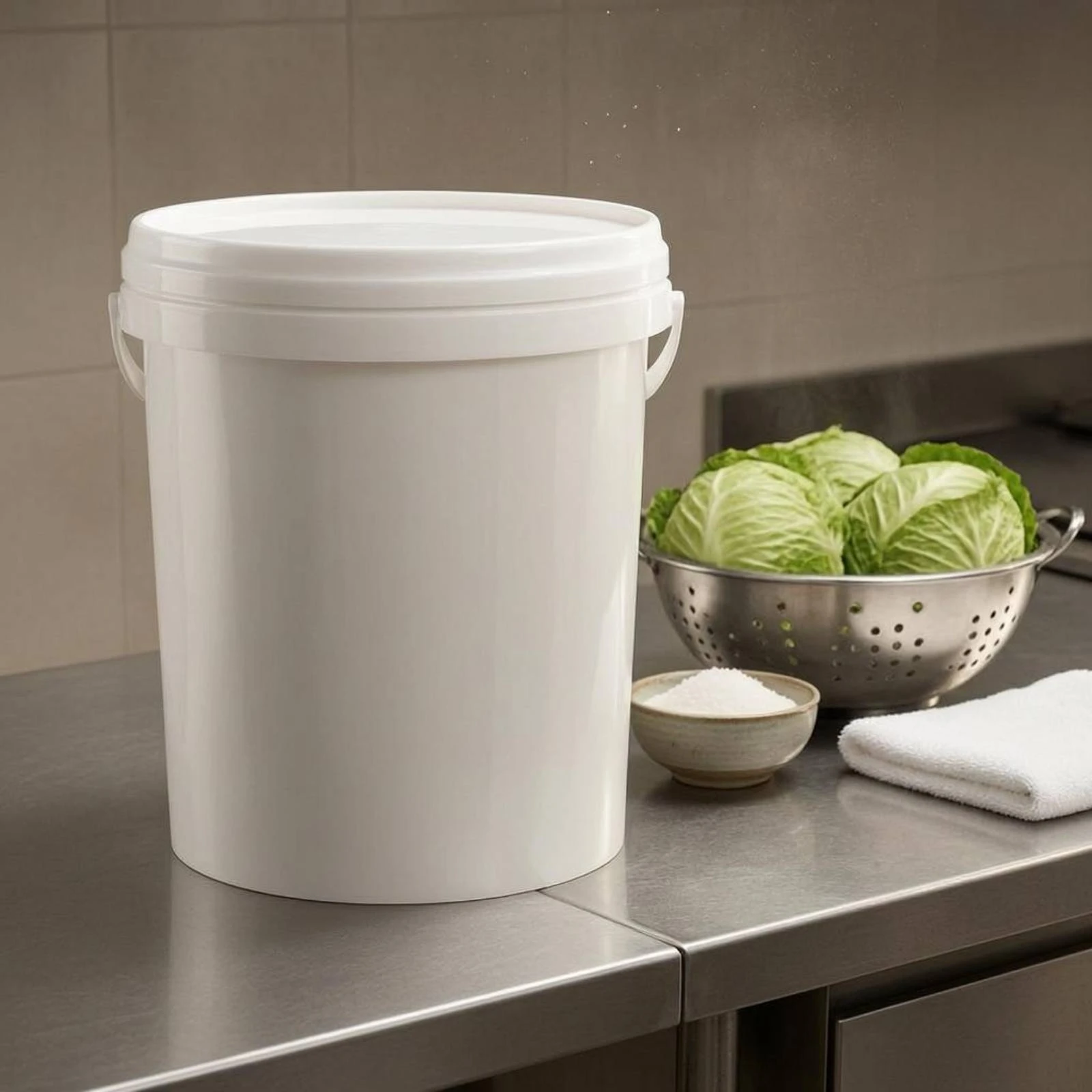 Picture 3: Round Pail with Lid White 25 L Pail Plastic Tub Cylindrical Reusable