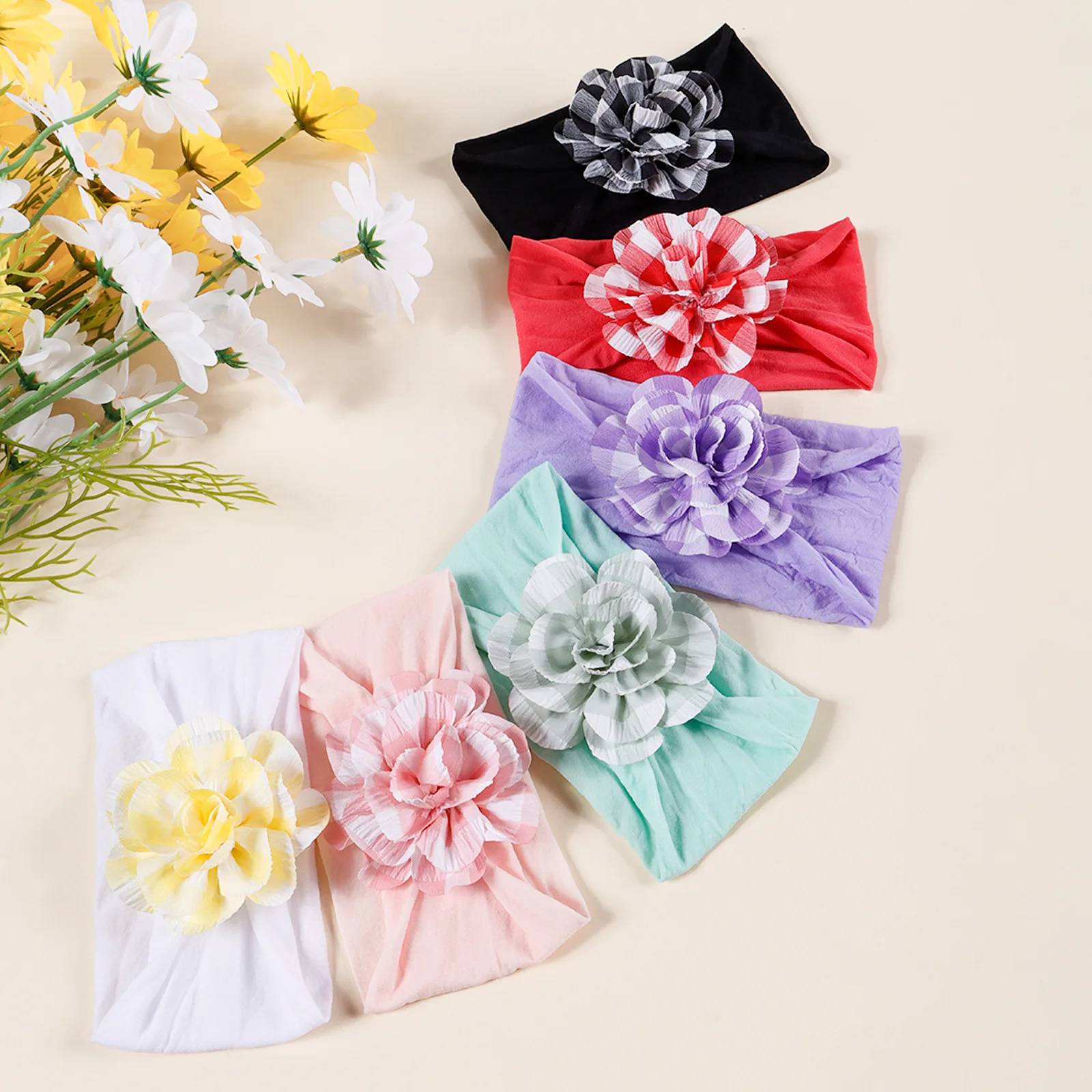 

Chiffon Flower Baby Girls Headband White Nylon Wide Turban Headdress Children Hair Accessories Newborn Soft Elastic Headwraps